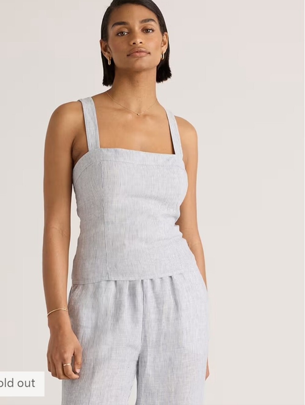Quince Light European Linen Fitted Striped Tank